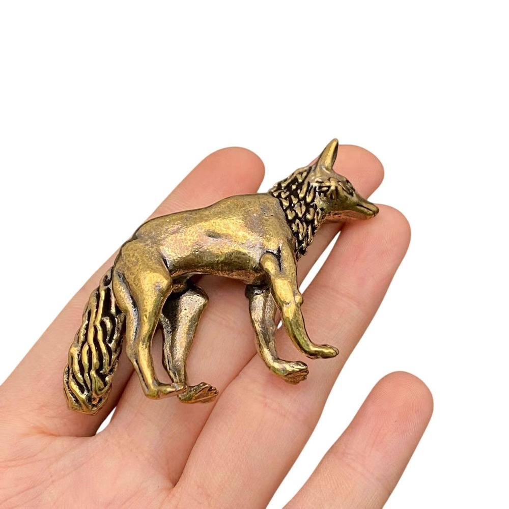 Brass Fox Figurine Miniature Wisdom Totem Altar Decor Spirit Animal 1970s Style - Picture 4 of 8